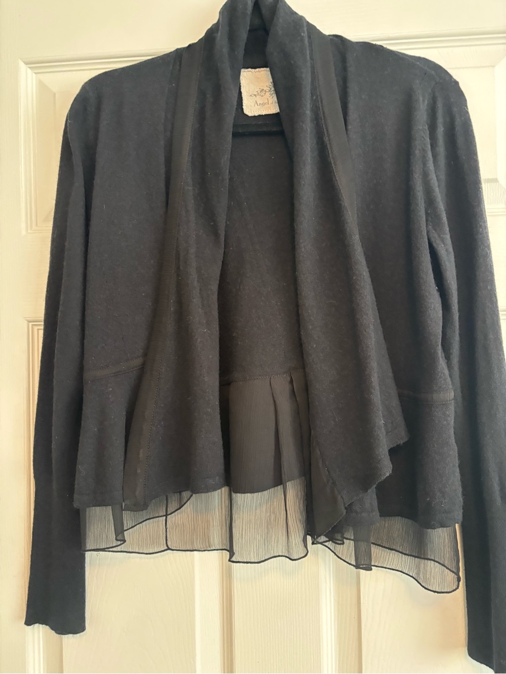 Angel Of The North Black Open-Front Sweater with Sheer Hem